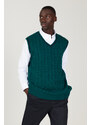 AC&Co / Altınyıldız Classics Men's Green Standard Fit Normal Cut V Neck Knitwear Sweater