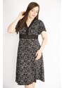 Şans Women's Black Plus Size Neck And Wide Waist Kopenaki Lace A-Line Dress