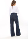 Şans Women's Plus Size Navy Blue 5 Pockets Wide Leg High Waist Denim Trousers