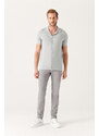 Avva Men's Gray Cuban Collar Buttoned Standard Fit Normal Cut Knitwear T-shirt