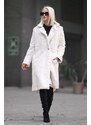 Madmext White Soft Textured Plush Coat