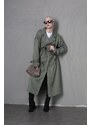 Madmext Green Flowy Long Trench Coat