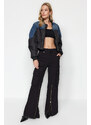 Trendyol Black Zipper Detail High Waist Wide Leg Jeans with Cargo Pocket