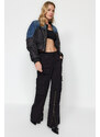 Trendyol Black Zipper Detail High Waist Wide Leg Jeans with Cargo Pocket