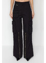 Trendyol Black Zipper Detail High Waist Wide Leg Jeans with Cargo Pocket