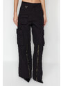 Trendyol Black Zipper Detail High Waist Wide Leg Jeans with Cargo Pocket