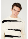 AC&Co / Altınyıldız Classics Men's Ecru-Black Oversize Wide Cut Crew Neck Patterned Knitwear Sweater