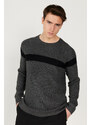 AC&Co / Altınyıldız Classics Men's Anthracite-Black Standard Fit Regular Cut Crew Neck Patterned Knitwear Sweater