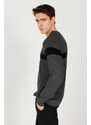 AC&Co / Altınyıldız Classics Men's Anthracite-Black Standard Fit Regular Cut Crew Neck Patterned Knitwear Sweater