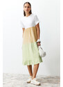 Trendyol Multi Color Color Block A-Line/A-Line Formal Crew Neck Short Sleeve Knitted T-shirt Dress