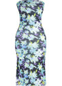 Trendyol Limited Edition Blue Floral Printed Mini Strapless Neck Flexible Knitted Dress