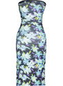 Trendyol Limited Edition Blue Floral Printed Mini Strapless Neck Flexible Knitted Dress