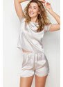 Trendyol Beige Satin Woven Pajamas Set