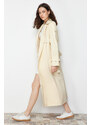 Trendyol Beige Oversize Wide Cut Belted Cotton Trench Coat