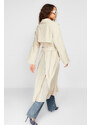 Trendyol Beige Oversize Wide Cut Chiffon Detailed Pleated Trench Coat