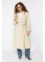 Trendyol Beige Oversize Wide Cut Chiffon Detailed Pleated Trench Coat