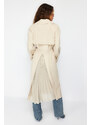 Trendyol Beige Oversize Wide Cut Chiffon Detailed Pleated Trench Coat