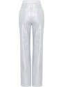 Trendyol White Shiny Metallic Printed High Waist Wide Leg Jeans