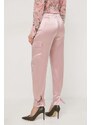 Kalhoty Guess MARZIA dámské, růžová barva, jednoduché, high waist, W4GB50 WG7C0