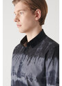 Avva Men's Navy Blue Printed Buttoned Collar 100% Cotton Slim Fit Slim-Fit Shirt