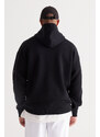 AC&Co / Altınyıldız Classics Men's Black Oversize Fit Loose-Fit Hooded Fleece 3-Thread Cotton Sweatshirt