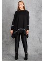 Şans Women's Plus Size Black Rib Detailed Tunic
