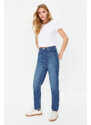 Trendyol Dark Blue More Sustainable High Waist Slim Mom Jeans