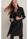 Bigdart 5808 Tie Waist Trench Coat - Black