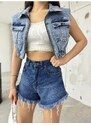 BİKELİFE Women's Blue Lycra Crop Denim Vest