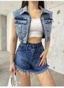 BİKELİFE Women's Blue Lycra Crop Denim Vest