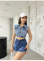 BİKELİFE Women's Blue Lycra Crop Denim Vest