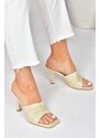 Fox Shoes Beige Women's Thin Heeled Slippers