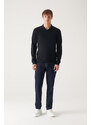 Avva Men's Navy Blue Polo Neck Wool Blended Regular Fit Knitwear Sweater