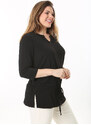 Şans Women's Plus Size Black Collar Stone Detailed Front Laced Tunic