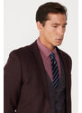 ALTINYILDIZ CLASSICS Men's Burgundy-Grey Slim Fit Slim Fit Mono Collar Patterned Vest Suit