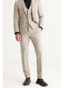 ALTINYILDIZ CLASSICS Men's Beige Slim Fit Slim Fit Mono Collar Patterned Vest Suit