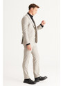 ALTINYILDIZ CLASSICS Men's Beige Slim Fit Slim Fit Mono Collar Patterned Vest Suit