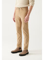 Avva Men's Beige Dobby 5 Pocket Slim Fit Slim Fit Lycra Velvet Trousers