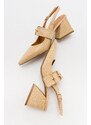 LuviShoes NEPIDO Beige Straw Women's Pointed Toe Open Back Thick Heeled Shoes