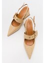 LuviShoes NEPIDO Beige Straw Women's Pointed Toe Open Back Thick Heeled Shoes