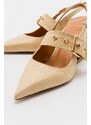 LuviShoes NEPIDO Beige Straw Women's Pointed Toe Open Back Thick Heeled Shoes