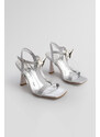 Marjin Women's Flat Toe Ankle Strap Stone Evening Dress Heeled Shoes Neros Silver