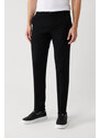 Avva Men's Black Side Pocket Dobby Slim Fit Slim Fit Flexible Chino Canvas Trousers