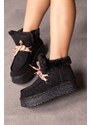 LuviShoes BLAUS Black Suede Shearling Thick Sole Women's Sports Boots