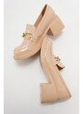 LuviShoes OMERA Beige Patent Leather Women's Shoes