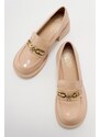 LuviShoes OMERA Beige Patent Leather Women's Shoes