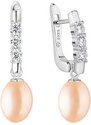 Gaura Pearls Stříbrné náušnice s růžovou perlou Rita, stříbro 925/1000