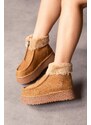 LuviShoes MONKE Tan Suede Shearling Zippered Thick Sole Women's Sports Boots