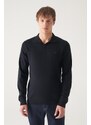 Avva Men's Navy Blue Polo Neck Wool Blended Regular Fit Knitwear Sweater