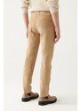 Avva Men's Beige Dobby 5 Pocket Slim Fit Slim Fit Lycra Velvet Trousers